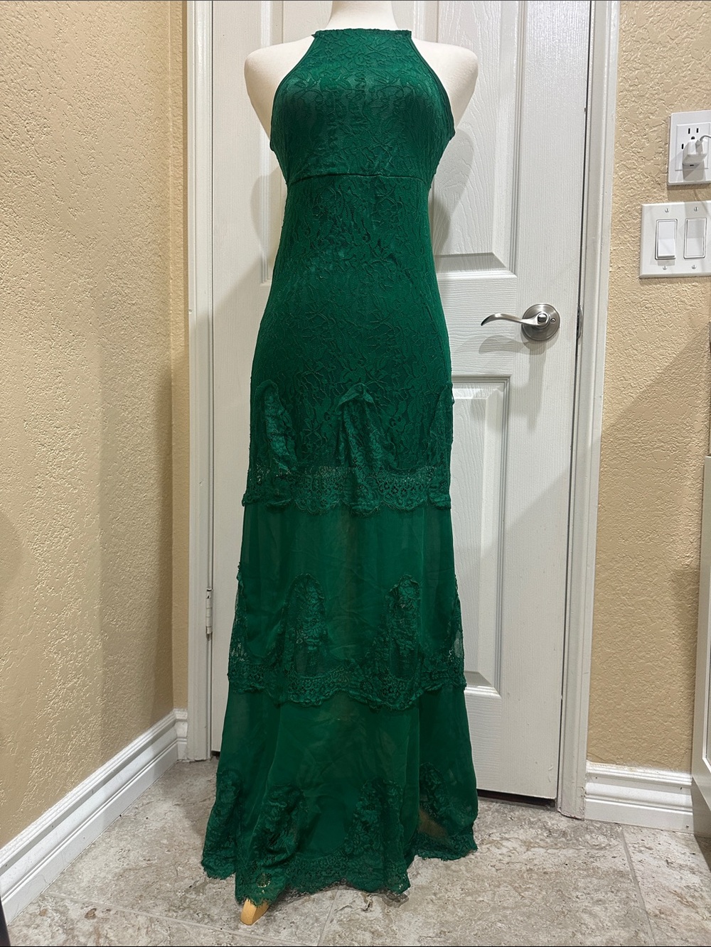 Emerald Green Lace Halter Evening Dress size small